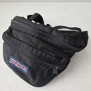 90s JanSport Fanny Pack Made in the USA Black Waist Belt Bag Multi-Pouch Vtg